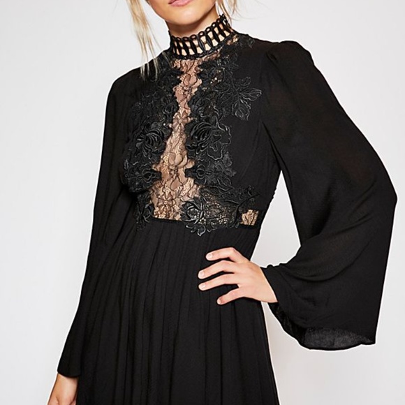 Free People Divine Lace-Trim Mini Dress - Black 10